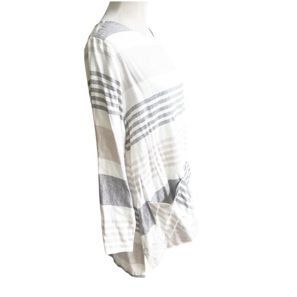 Toofan Linen Tunic Size Large Front Pockets Striped Crew Neck Neutral Colors - Picture 3 of 10